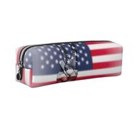 EWQrtyy Trousse à crayons en cuir avec motif drapeau américain et hippie avec impression de paix, pochette zippée, porte-accessoires, sac de papeterie, cadeau de rentrée scolaire, Argenté., Taille