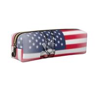EWQrtyy Trousse à crayons en cuir avec motif drapeau américain et hippie avec impression de paix, pochette zippée, porte-accessoires, sac de papeterie, cadeau de rentrée scolaire, doré, Taille unique