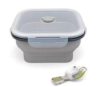 Ewrap Grand bol pliable de 1200 ml, portable en silicone, avec fourchette 2 en 1, économise 1/2 de l'espace, utilisation au micro-ondes et au congélateur, gris