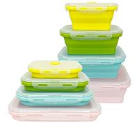 Ewrap Lot de 4 boîtes de stockage alimentaire en silicone pliables avec couvercles hermétiques pour le camping - Sans BPA, passent au micro-ondes et au congélateur