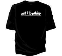 EWRdutAEAE Ksodm Evolution of Man. Mehari Car t-Shirt Black L