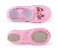 EWUHYFP Ballerine Danse Fille Girls Ballet Shoes Split-Sole Glitter Sparkly Bow Flats Dance for(Toddler/Kid)(Deep Pink,22)