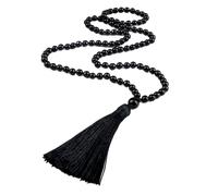 EWUHYFP Colliers de perles méditation 6/8mm, noir brillant, pierre nouée, pompon, collier Yoga, bijoux for femmes(8mm)