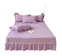 EWUHYFP Princess Style Knitted Solid Color Bed Skirt Single Piece Household Lace Embroidered, No Pillowcase(Lavender Purple,180x200cm 1pcs)