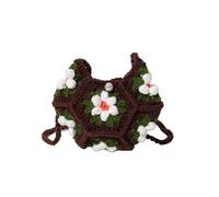 EWUHYFP Sac à bandoulière en crochet fait main, joli sac tissu motif floral, tricoté sous les aisselles(Coffee)