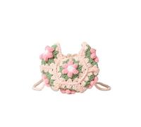 EWUHYFP Sac à bandoulière en crochet fait main, joli sac tissu motif floral, tricoté sous les aisselles(Pink)