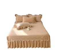 EWUHYFP Solid Color Autumn and Winter Embroidered Bed Skirt Single Piece Princess Style with Thickened, No Pillowcase(Beige,150x200cm 1pcs)