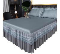 EWUHYFP Version of Ice Silk Cool Bed Skirt Solid Color Sleeping Naked Mat 3-Piece Protective Machine Wash Bedspread(Color2,200x220cm 3pcs)