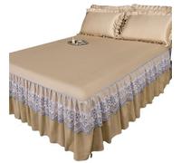 EWUHYFP Version of Ice Silk Cool Bed Skirt Solid Color Sleeping Naked Mat Three-Piece Machine Wash Bedspread(Rose Gold,180x200cm 3pcs)