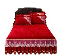 EWUHYFP Winter Coral Fleece Zipper Removable Bedspread King Queen Thicken Velvet Quilted Bed Skirt Not Including Pillowcase(Red,Only 2pcs Pillowcase)