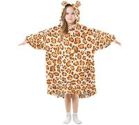 Ewusp Belle couverture à capuche portable à imprimé léopard orange pour enfants surdimensionnée couverture en flanelle avec poche, a, L