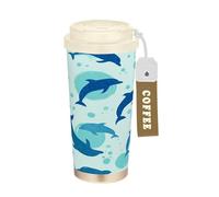 Ewusp Blue Dolphins Tasse à café isotherme en acier inoxydable sans BPA réutilisable à double paroi 500 ml