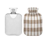 Ewusp Bouillotte beige à carreaux blancs avec housse, 1 L pour soulager les douleurs au cou, aux épaules, crampes menstruelles, chauffe-mains et pieds, compression chaude et thérapie par le froid