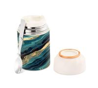 Ewusp Bouteille alimentaire en marbre abstrait pour adultes - 500 ml - En acier inoxydable - Double paroi - Isotherme sous vide - Avec cuillère pliable - Sans BPA - Anti-fuite