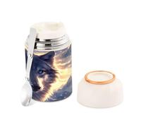 Ewusp Cool Wolf Bouteille alimentaire pour adultes 500 ml en acier inoxydable à double paroi isotherme sous vide avec cuillère pliable sans BPA anti-fuite