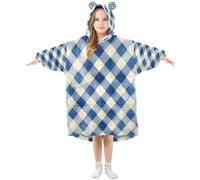 Ewusp Couverture à capuche en flanelle avec poche Motif vichy Bleu, a, S