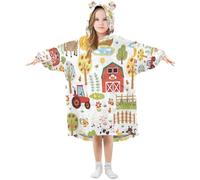 Ewusp Couverture à capuche en flanelle avec poche pour enfants Motif animaux de la ferme, a, M