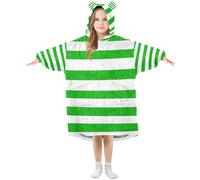 Ewusp Couverture à capuche portable à rayures vertes et blanches pour enfants, surdimensionnée, couverture en flanelle avec poche, a, L