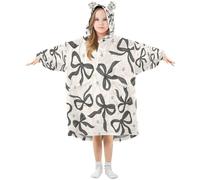 Ewusp Couverture à capuche portable avec nœud noir pour enfants - Couverture surdimensionnée en flanelle avec poche, a, S