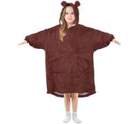 Ewusp Couverture à capuche portable de couleur unie chocolat foncé pour enfants, surdimensionnée, couverture en flanelle avec poche, a, S