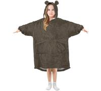 Ewusp Couverture à capuche portable de couleur unie foncée pour enfants surdimensionnée en flanelle avec poche, a, S