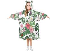 Ewusp Couverture à capuche portable en flanelle avec poche pour enfants Motif fleur d'hibiscus, a, S