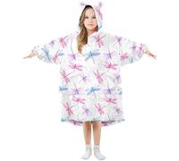Ewusp Couverture à capuche portable en flanelle avec poche pour enfants Motif libellule d'encre, a, L