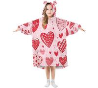 Ewusp Couverture à capuche portable en forme de cœurs pour enfants surdimensionnée en flanelle avec poche, a, L