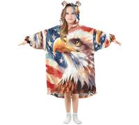 Ewusp Couverture à capuche portable pour enfants avec drapeau américain surdimensionnée en flanelle avec poche, a, L