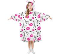 Ewusp Couverture à capuche romantique avec tour Eiffel pour enfants surdimensionnée en flanelle avec poche, a, M