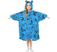 Ewusp Couverture à capuche surdimensionnée en flanelle avec poche Motif papillon bleu, a, L