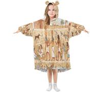Ewusp Couverture à capuche surdimensionnée en flanelle avec poche pour enfants Motif vie tribale égyptienne, a, M