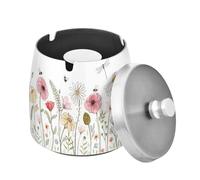 Ewusp Élégant cendrier à fleurs pour intérieur et extérieur - Coupe-vent - En acier inoxydable - Anti-odeurs - Avec couvercle - Cendrier pour la maison, le bar, le bureau