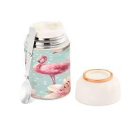 Ewusp Flamants roses - Bouteille alimentaire pour adultes - 500 ml - En acier inoxydable - Double paroi - Isotherme sous vide - Avec cuillère pliable - Sans BPA - Anti-fuite