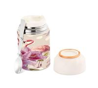 Ewusp Flamants roses - Bouteille alimentaire pour adultes - 500 ml - En acier inoxydable - Double paroi - Isotherme sous vide - Avec cuillère pliable - Sans BPA - Anti-fuite