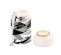 Ewusp Flasque alimentaire triangulaire noire et blanche pour adultes - 500 ml - En acier inoxydable - Double paroi - Isotherme sous vide - Avec cuillère pliable - Sans BPA - Anti-fuite