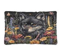 Ewusp Flowers Wolf Lit apaisant pour chiens de petite, moyenne et grande taille - Lavable - Doux et confortable - Avec fond antidérapant - 60 x 46 x 4,5 cm
