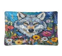 Ewusp Flowers Wolf Lit apaisant pour chiens de petite, moyenne et grande taille - Lavable - Doux et confortable - Avec fond antidérapant - 91 x 60 x 6 cm