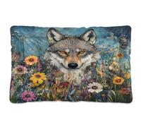 Ewusp Flowers Wolf Lit apaisant pour chiens de petite, moyenne et grande taille - Lavable - Doux et confortable - Avec fond antidérapant - 91 x 60 x 6 cm