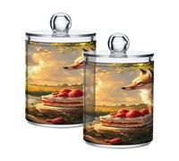 Ewusp Fox and Cake Qtip Lot de 2 pots d'apothicaire en plastique transparent avec couvercle pour coton-tiges