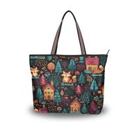 Ewusp Fox House Sac fourre-tout en toile avec fermeture éclair pour femme, sac à bandoulière décontracté pour voyage, shopping, travail
