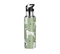 Ewusp Gourde isotherme à double paroi en acier inoxydable avec couvercle à paille - 650 ml - Motif chien dalmatien mignon