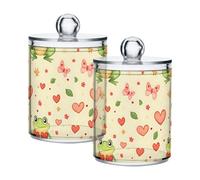 Ewusp Happy Frogs Qtip Lot de 2 pots d'apothicaire en plastique transparent avec couvercle pour coton-tiges