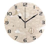 Ewusp Jolie horloge murale montgolfière à piles silencieuse sans tic-tac horloge ronde à quartz décorative pour cuisine, salon, chambre à coucher, bureau, école, crèche, 25 x 25 cm