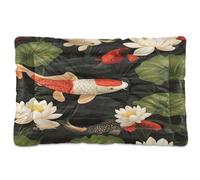 Ewusp Koi Lit apaisant pour chien de petite, moyenne et grande taille Motif fleurs de lotus Lavable Tapis de sol doux et confortable avec fond antidérapant 60 x 46 x 4,5 cm