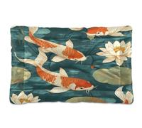 Ewusp Koi Lit apaisant pour chien de petite, moyenne et grande taille Motif fleurs de lotus Matelas lavable doux et confortable avec fond antidérapant 91 x 60 x 6 cm