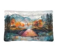 Ewusp Lit apaisant pour chien de petite, moyenne et grande taille - Lavable - Motif arbre à l'aquarelle - Tapis de sol avec fond antidérapant - 60 x 46 x 4,5 cm