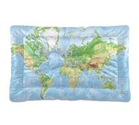 Ewusp Lit apaisant pour chien de petite, moyenne et grande taille - Motif carte du monde - Lavable - Doux et confortable - Avec fond antidérapant - 91 x 60 x 6 cm