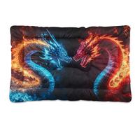 Ewusp Lit apaisant pour chien de petite, moyenne et grande taille, motif dragon rouge, bleu, matelas lavable doux et confortable avec fond antidérapant, 60 x 46 x 4,5 cm
