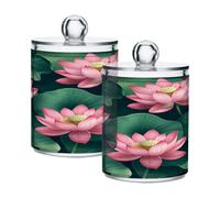 Ewusp Lot de 2 pots d'apothicaire en plastique transparent avec couvercle en forme de fleur de lotus rose
